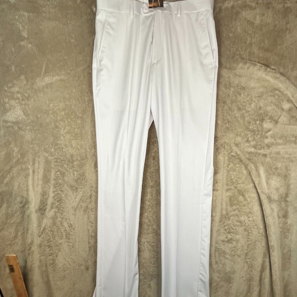 House Of Benets Womens Dress Pants Straight Leg Flat Front White Size 31 NWT